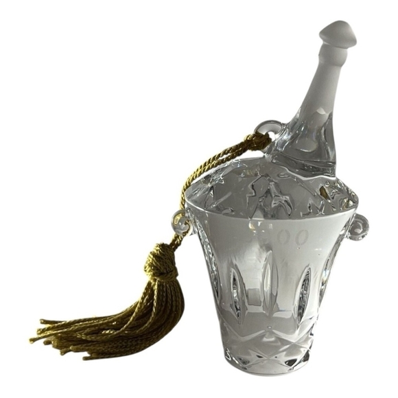 NIB Vintage Gorham Crystal Ice Bucket with Champagne Bottle Christmas Ornament - Picture 5 of 5